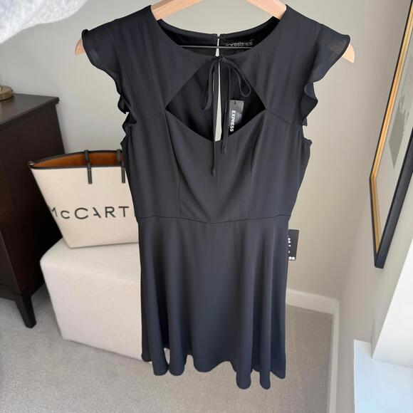 Express Black Women's Dress with Ruffle Sleeves - Picture 1 of 4